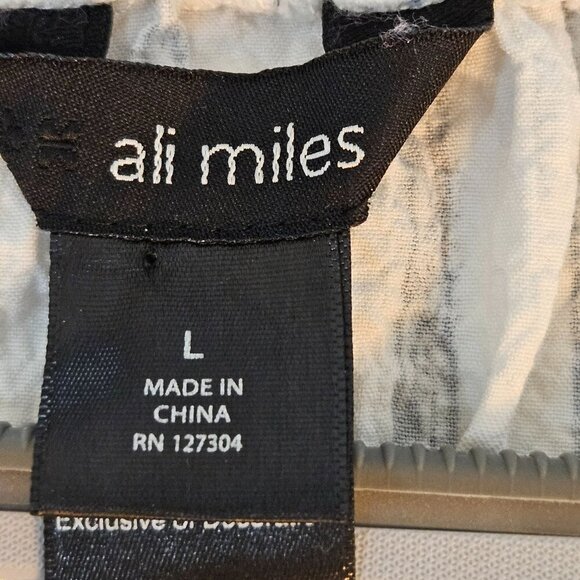 Ali Miles Striped Top Large Off-Shoulder White Navy Bell Sleeve Boho - Picture 6 of 11